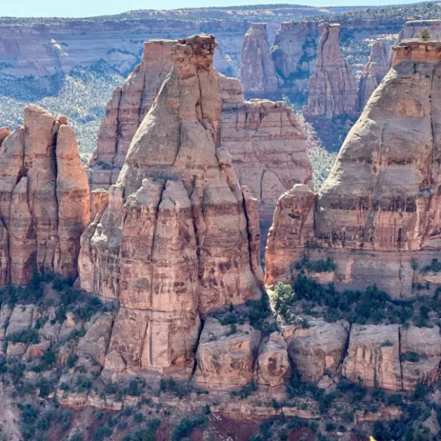 Colorado National Monument State Park with towering columns of rock.