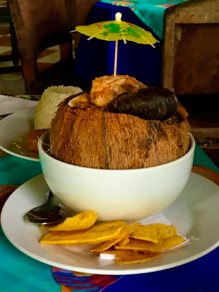 Seafood in a coconut in Panama City