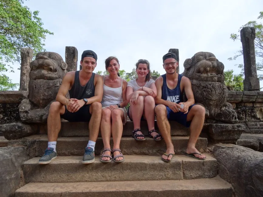 Family photo in ancient ruins in Sri Lanka