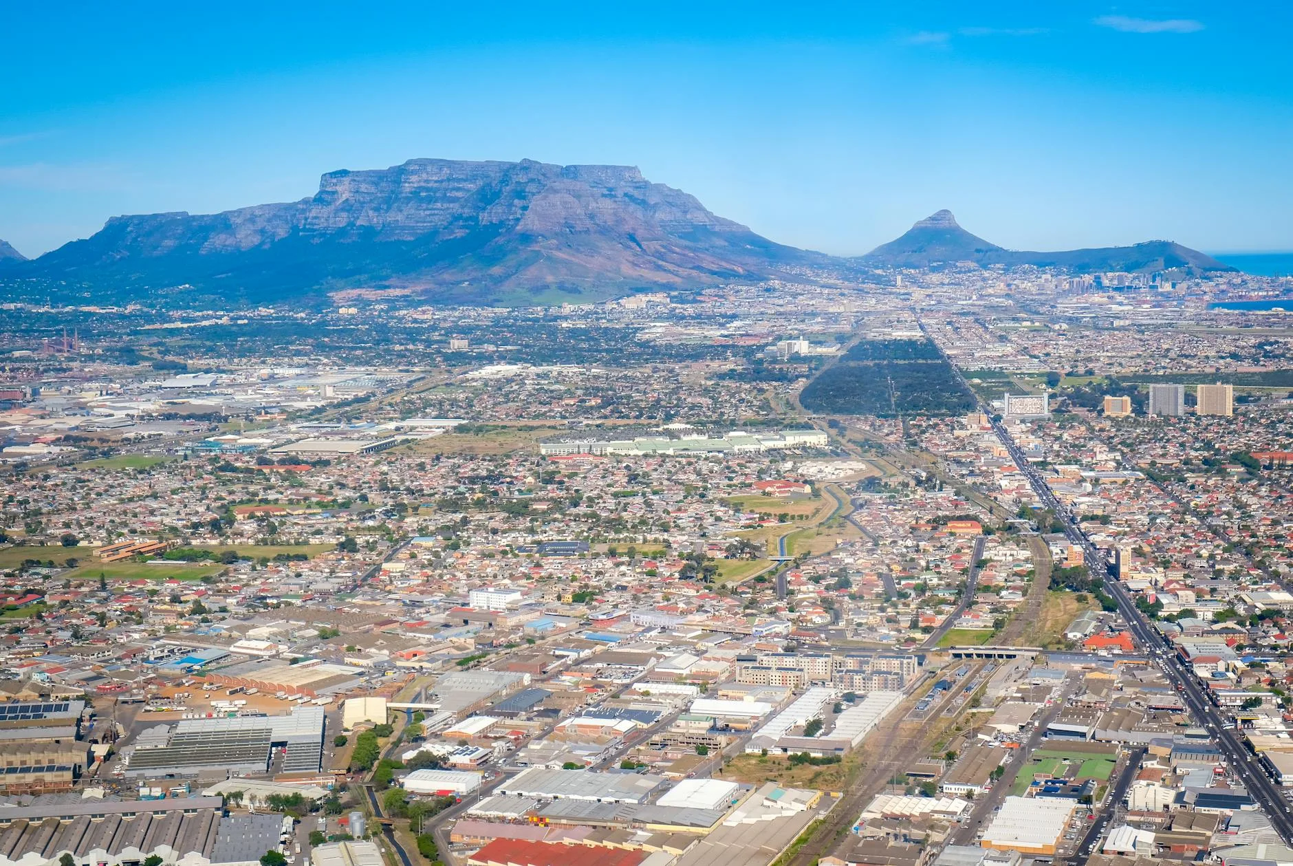 Aerial view of Cape Town with Table Mountain, South Africa