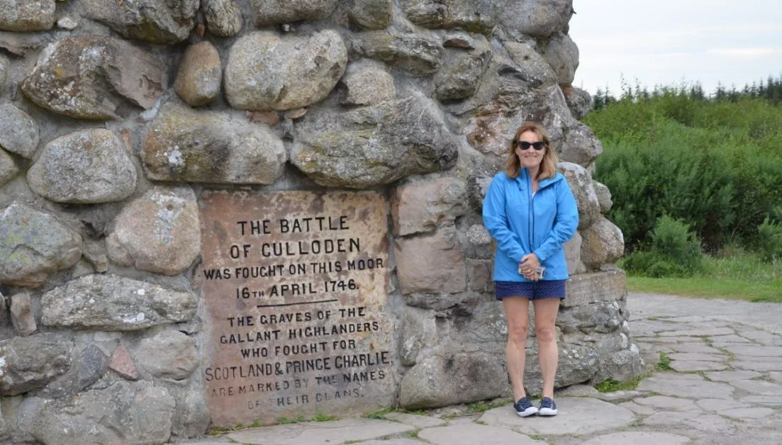 A stone memorial to the battle of Culloden fought on a Scottish moor in 1746.