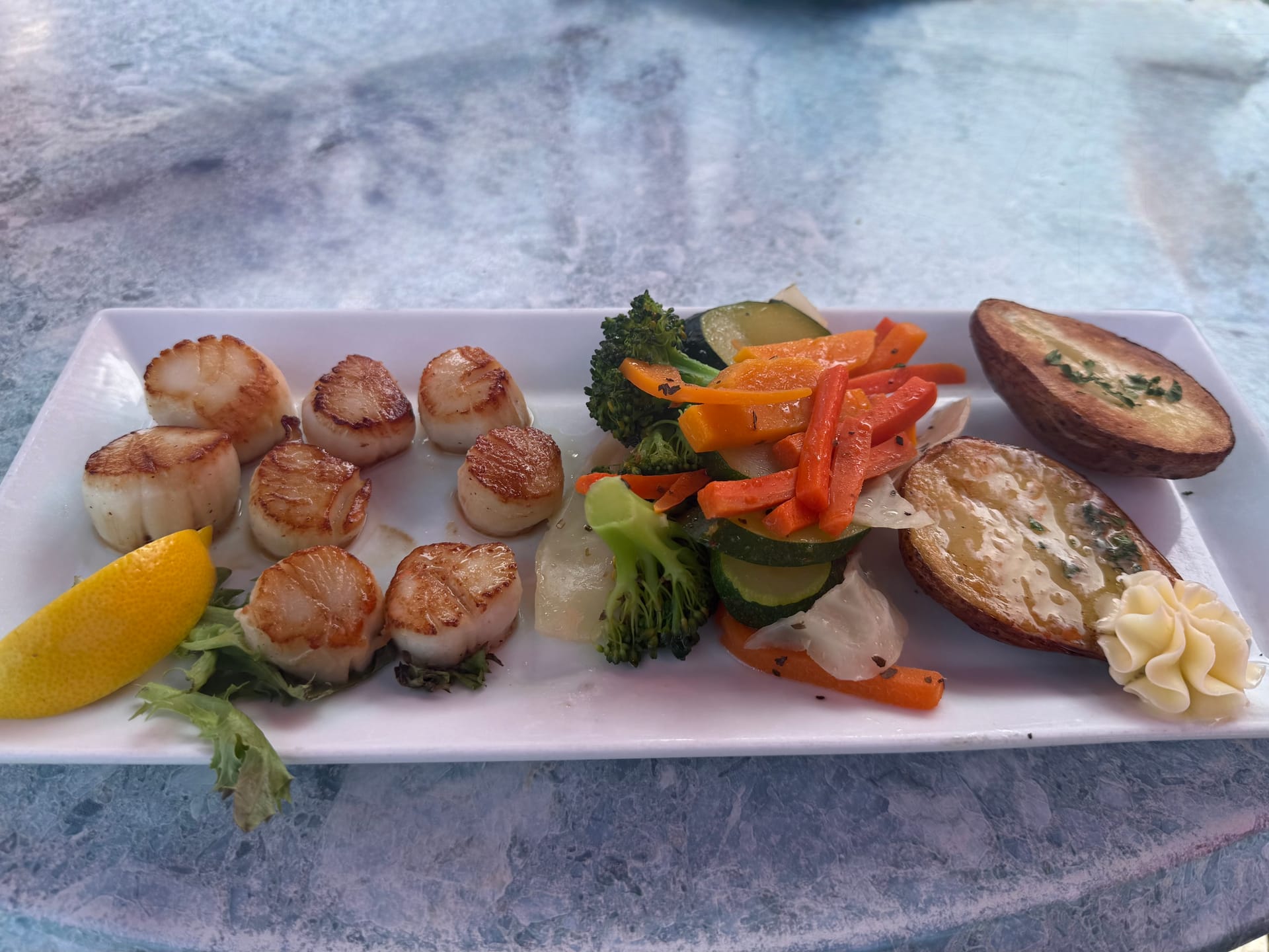 Seared scallop dinner in Digby, Nova Scotia