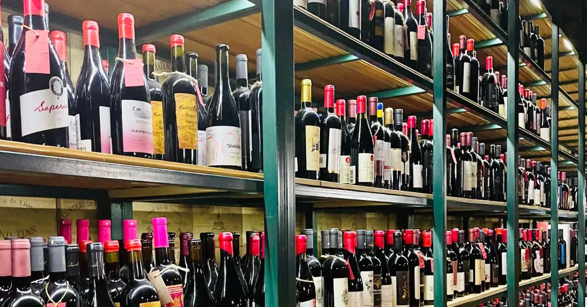 Shelves of bottles of wines.