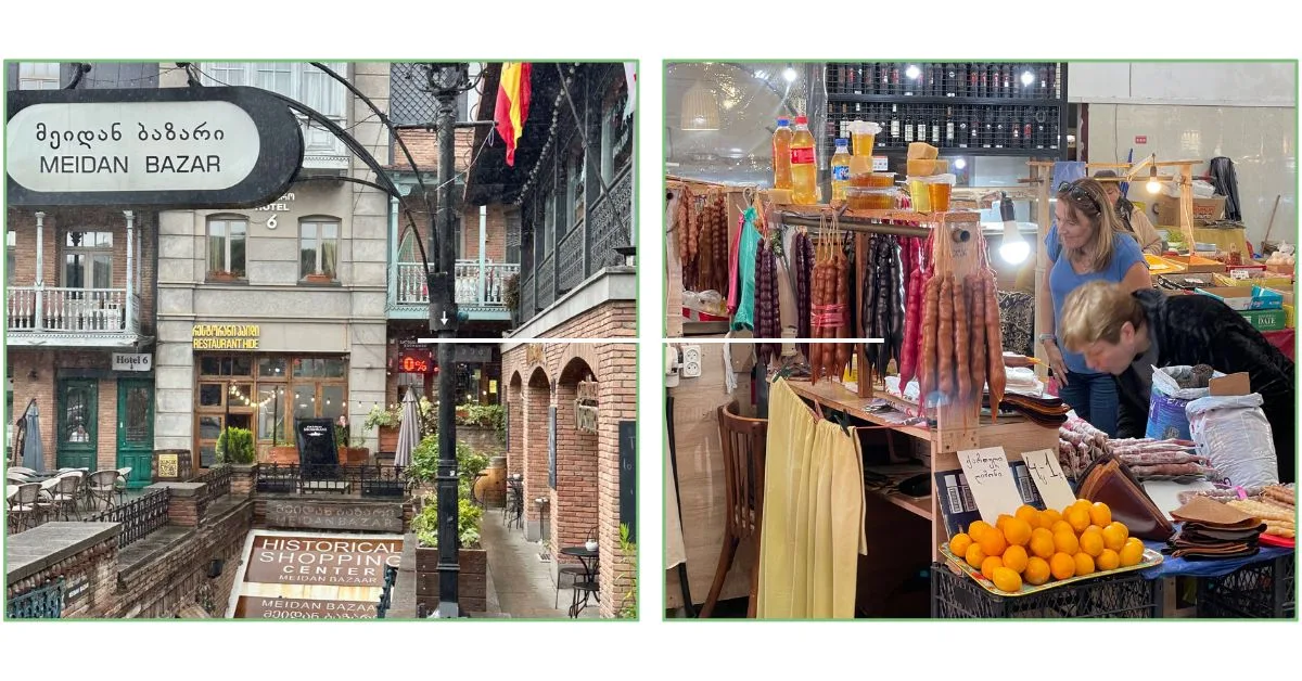 Old Town Tbilisi Meidan Bazar and stall selling traditional produce.