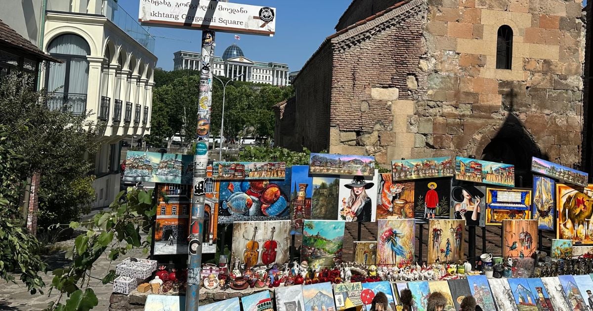 Ancient sulfur bathhouses of the Old Town in Tbilisi, Georgia, featuring iconic brick domes