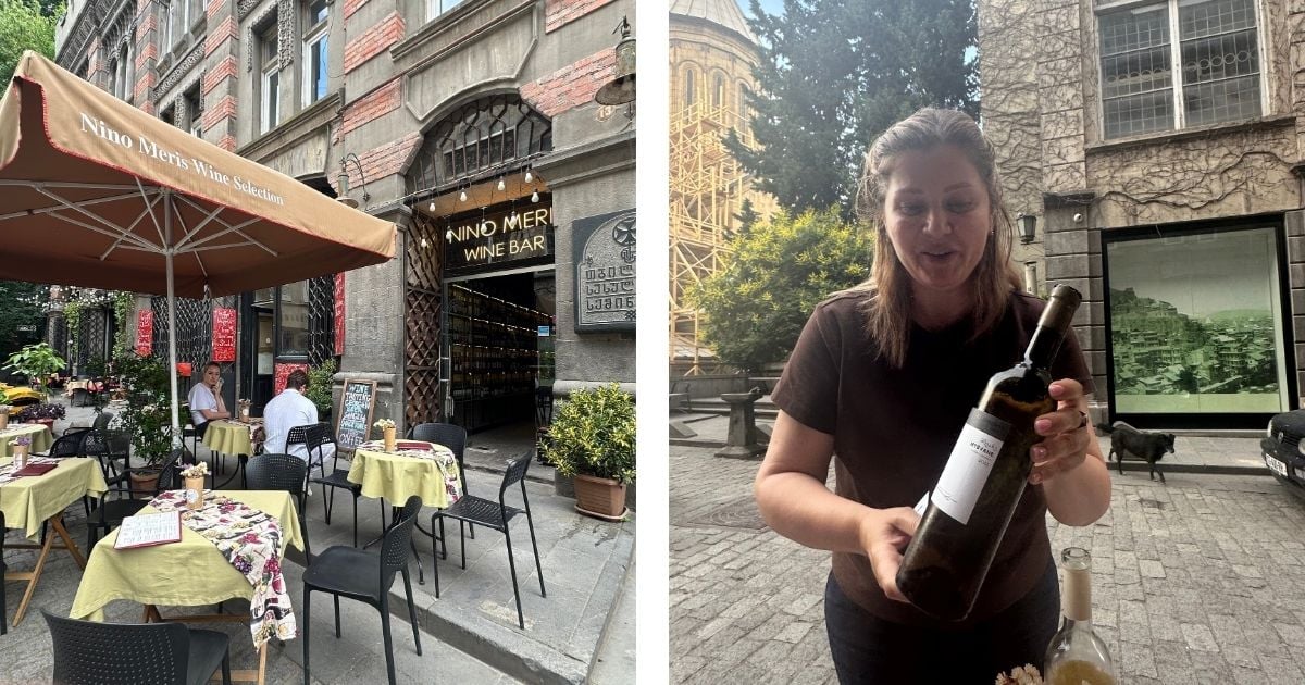 Nino Meris wine bar restaurant outdoor seating in Tbilisi