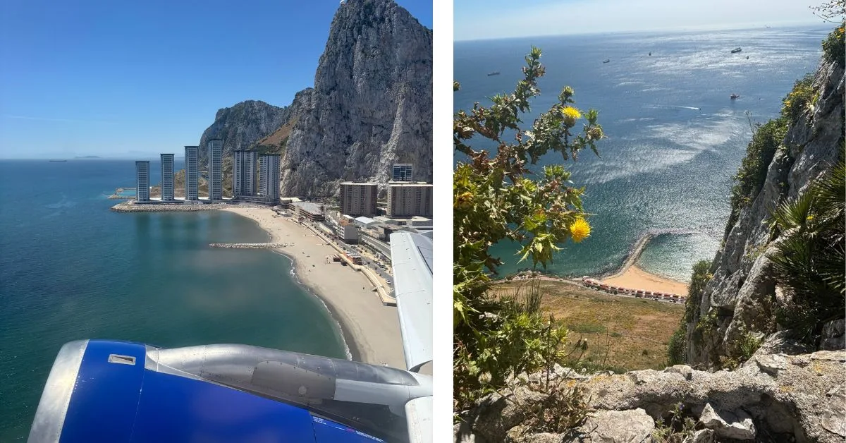 Views of two of the beaches in Gibraltar - one from the air and one looking down fro the Rock of Gibraltar