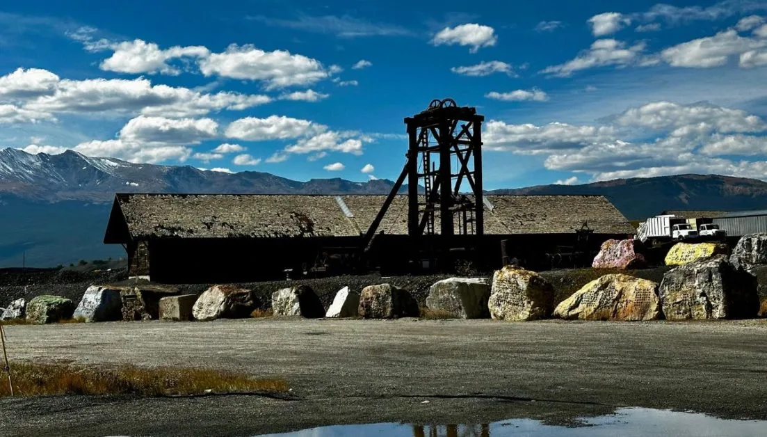 Old mining site with examples of different minerals.