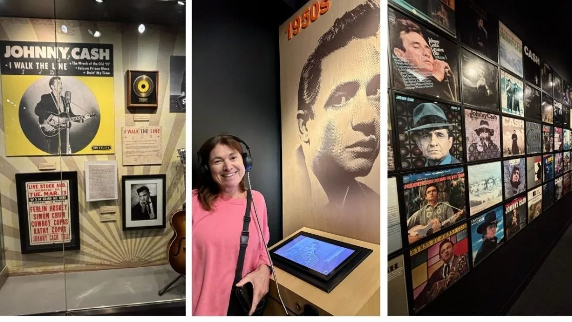 Memorabilia of Johnny Cash in a museum dedicated to his life.