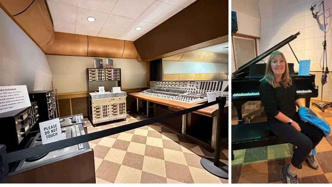 Recording studio deck from 1950s and the piano used by Elvis on his first hits.