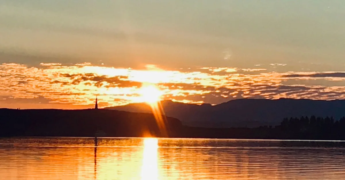 Sunset over Isle of Kererra and Mull from Oban.