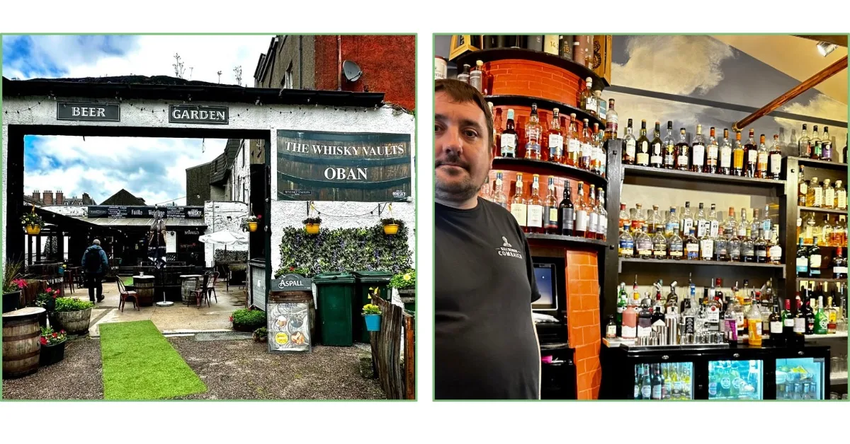 An outdoor garden pub and whisky tasting venue in Oban Scotland called the Whisky Vaults.