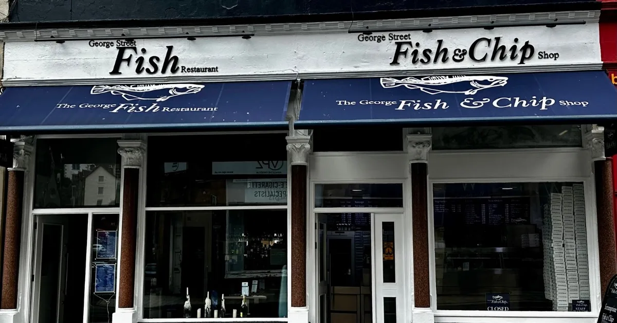 External view of a popular Fish and Chips Shop in Oban George Street.