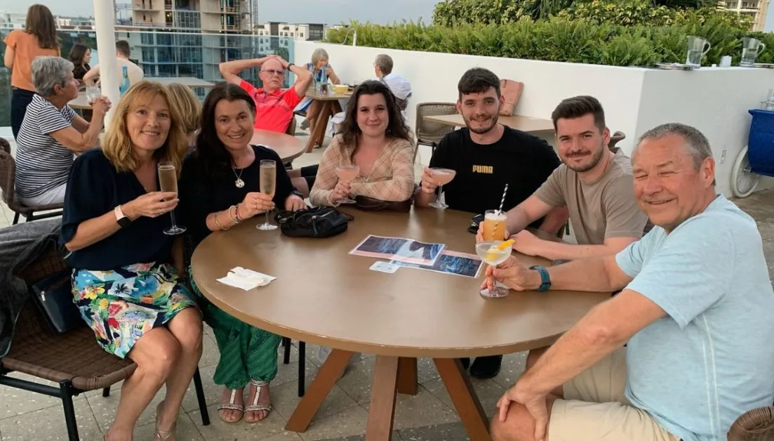 A group enjoying a cocktail at Perspectives Rooftop Bar in Sarasota.