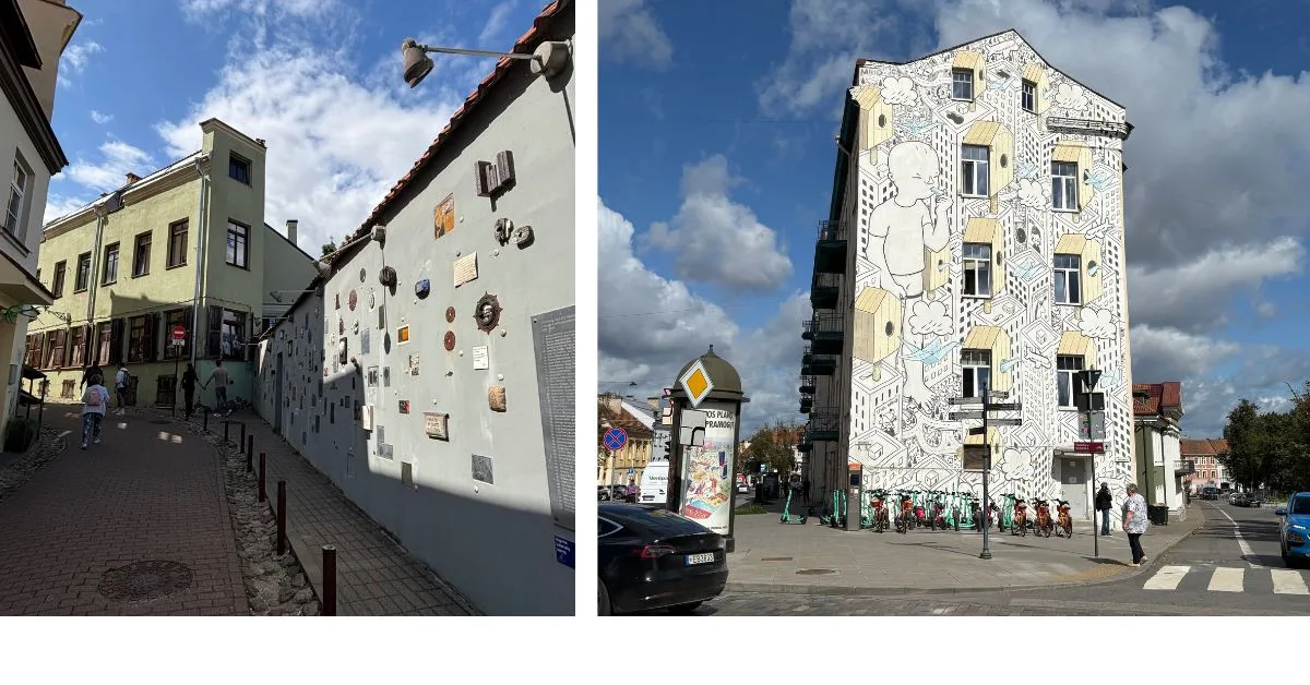Street in Vilnius the show street art and murals pained on side of buildings