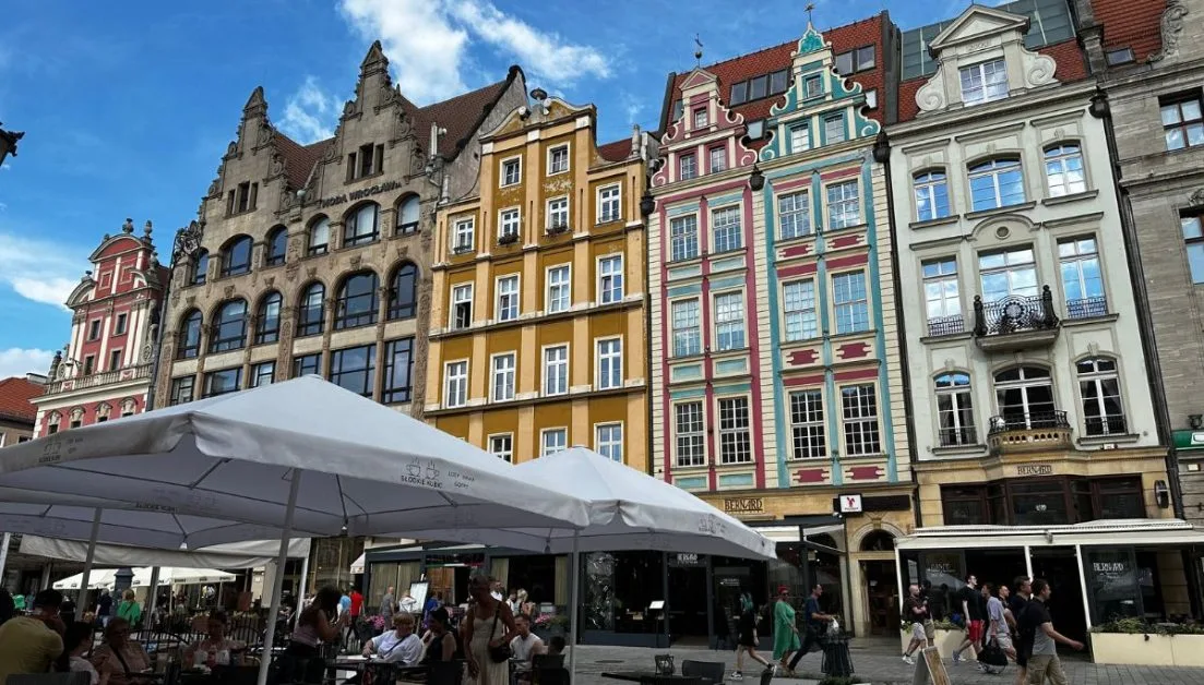 The main market square is full of Baroque style buildings. Having a coffee in a cafe here is a popular thing to do in Wroclaw.