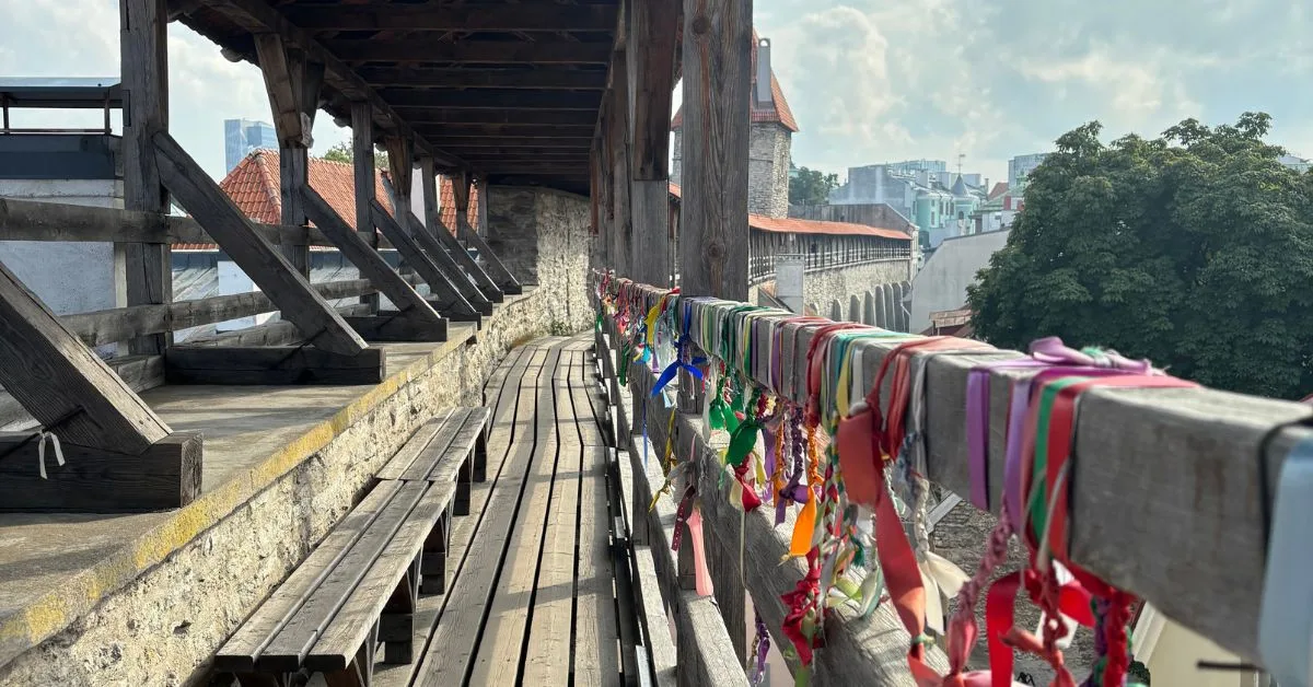 City wall ramparts with walkway and view over Tallinn