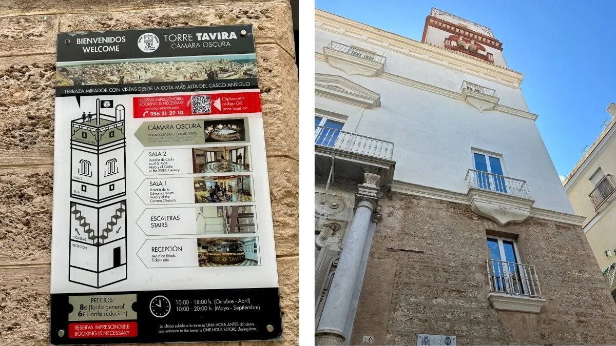 Torre Tavira Camera Obscura sign in Cádiz, Spain