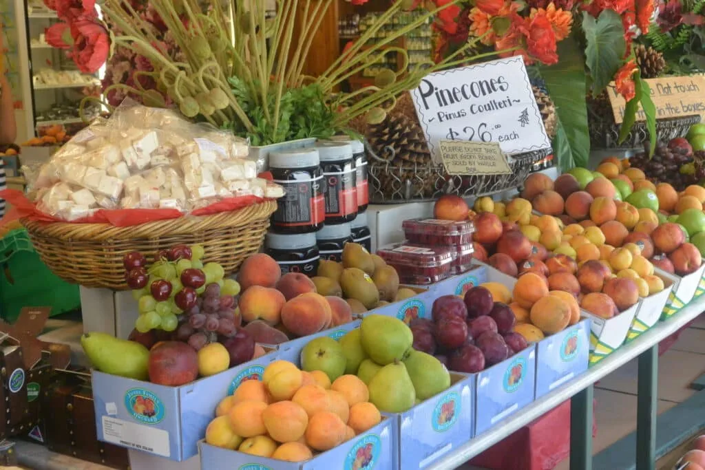 Display of fruits at a market out our tour of amazing New Zealand