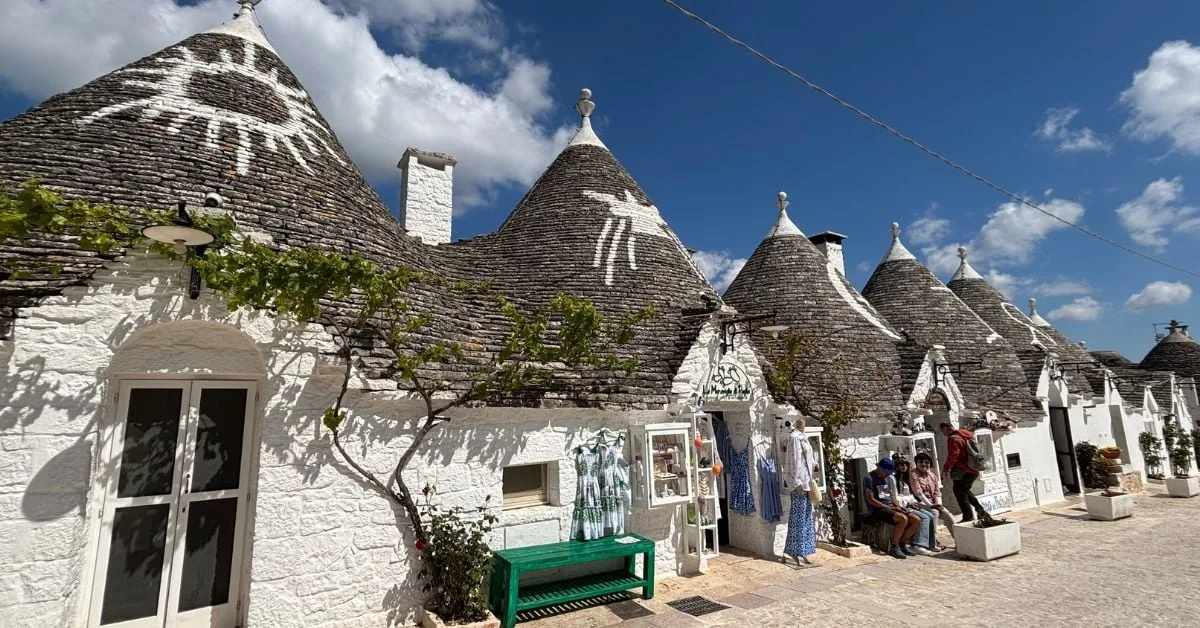Trulli houses with traditional cone-shaped roofs in Alberobello, Puglia
