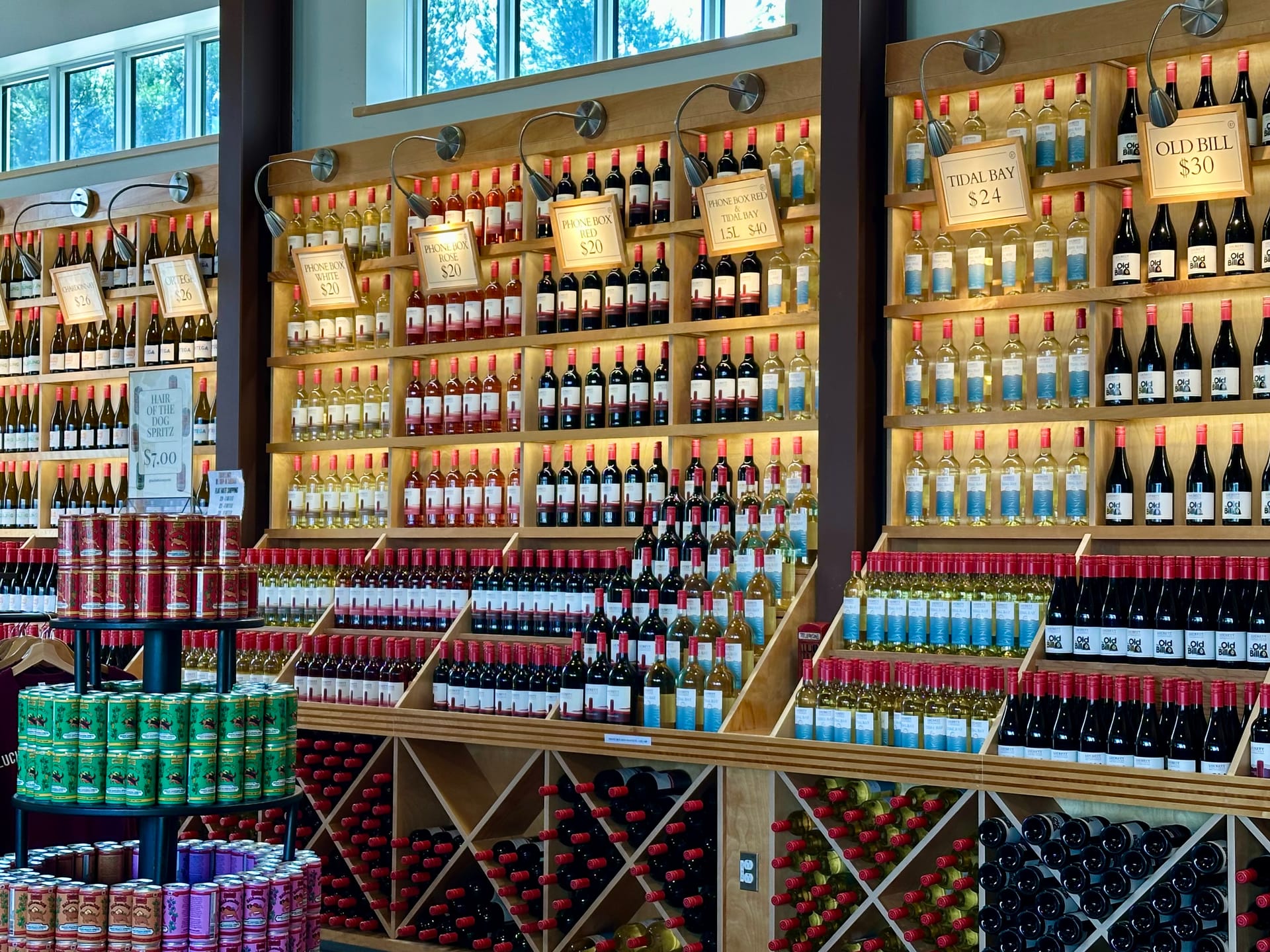Wine bottle display at a Benjamin Bridge winery, Nova Scotia