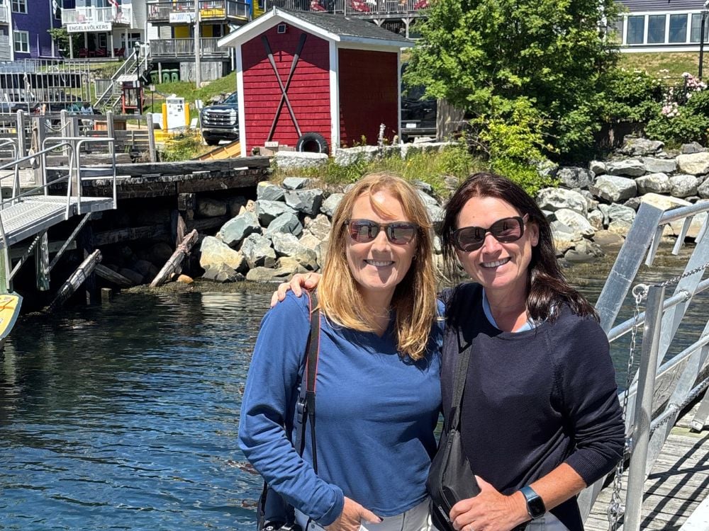 Jud and Ruby on the Lunenburg waterfront harbour