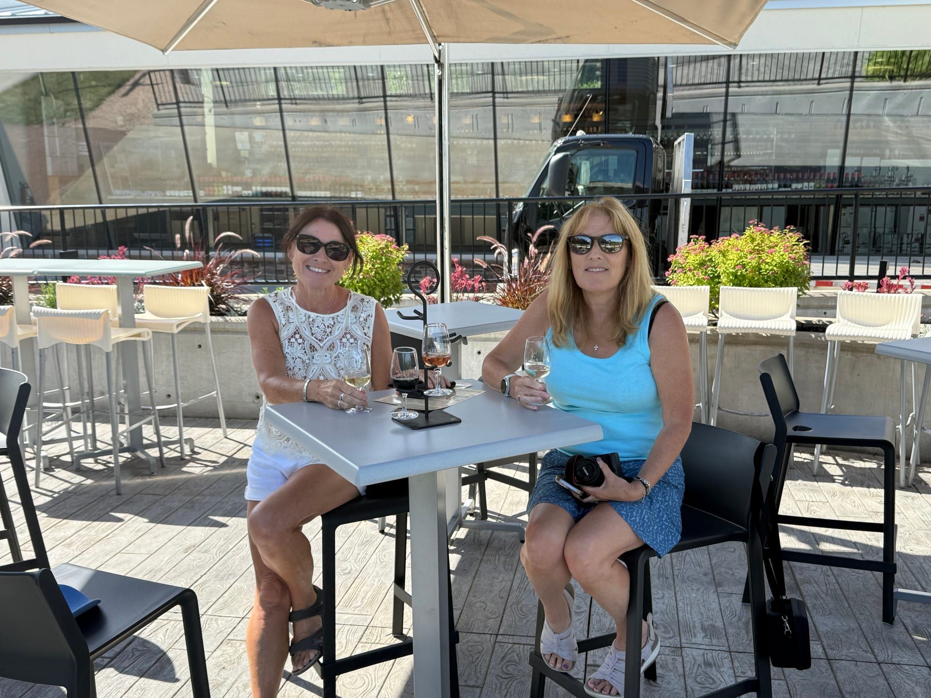 Wine tasting on the patio at Luckett Vineyards