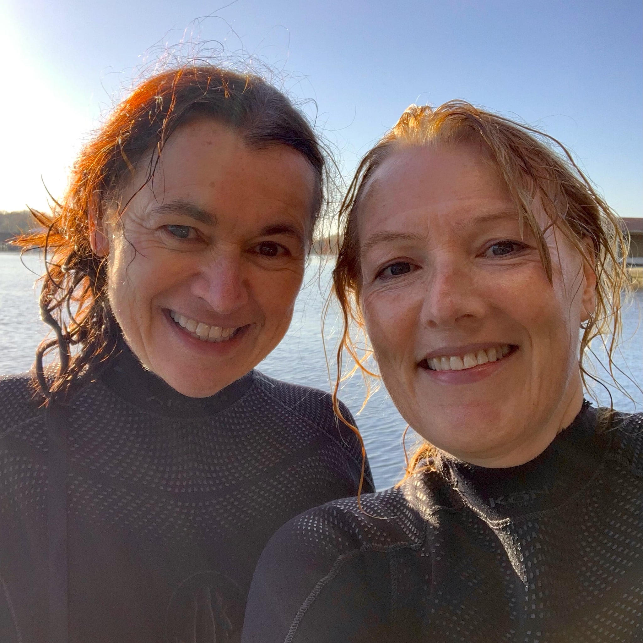 Two women in wet suits who were swimming with manatees in Crystal River Florida