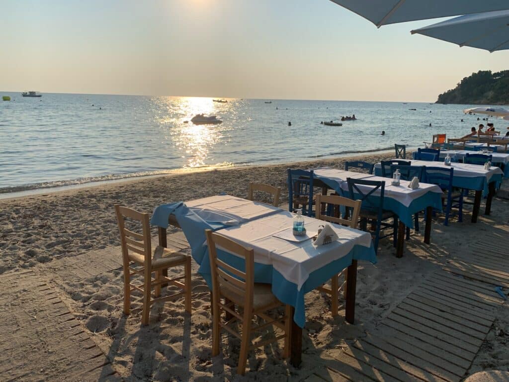 Chairs and Tables at the Ocean side of a restaurant in Halkidiki