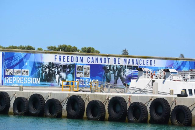 Signage on arrival at Robben Island Port near CapeTown