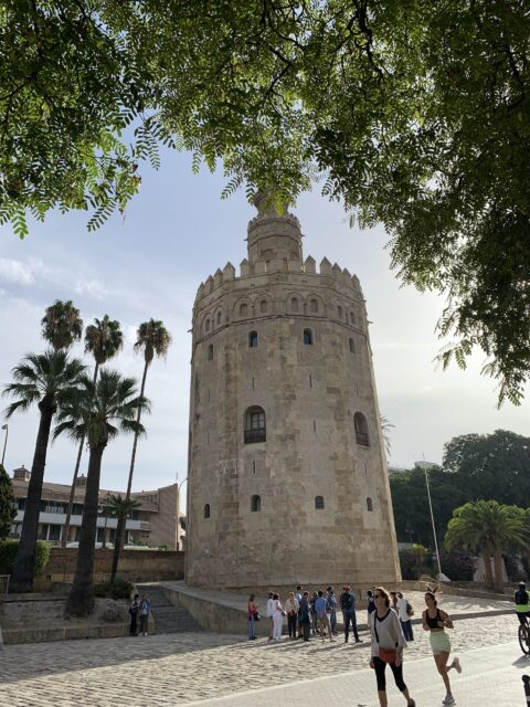 A stone tower called Torre del Oro (tower of gold) is a popular point of interest in Seville for visitors.