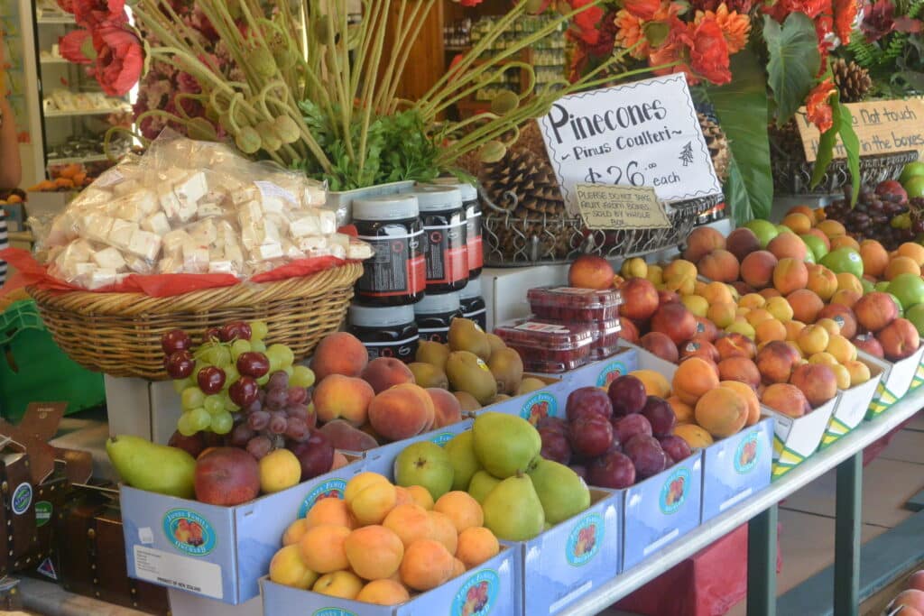 Display of fruits at a market out our tour of amazing New Zealand