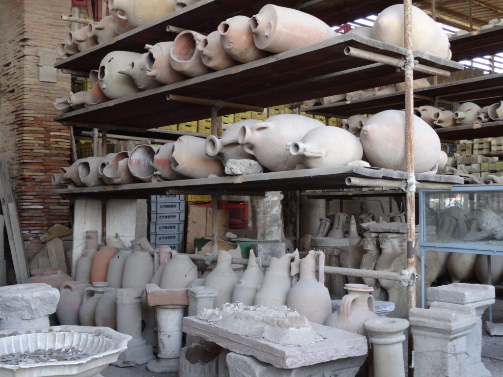 Clay pots - replicas from before volcanic eruptions at Pompeii and surrounding areas in Italy.