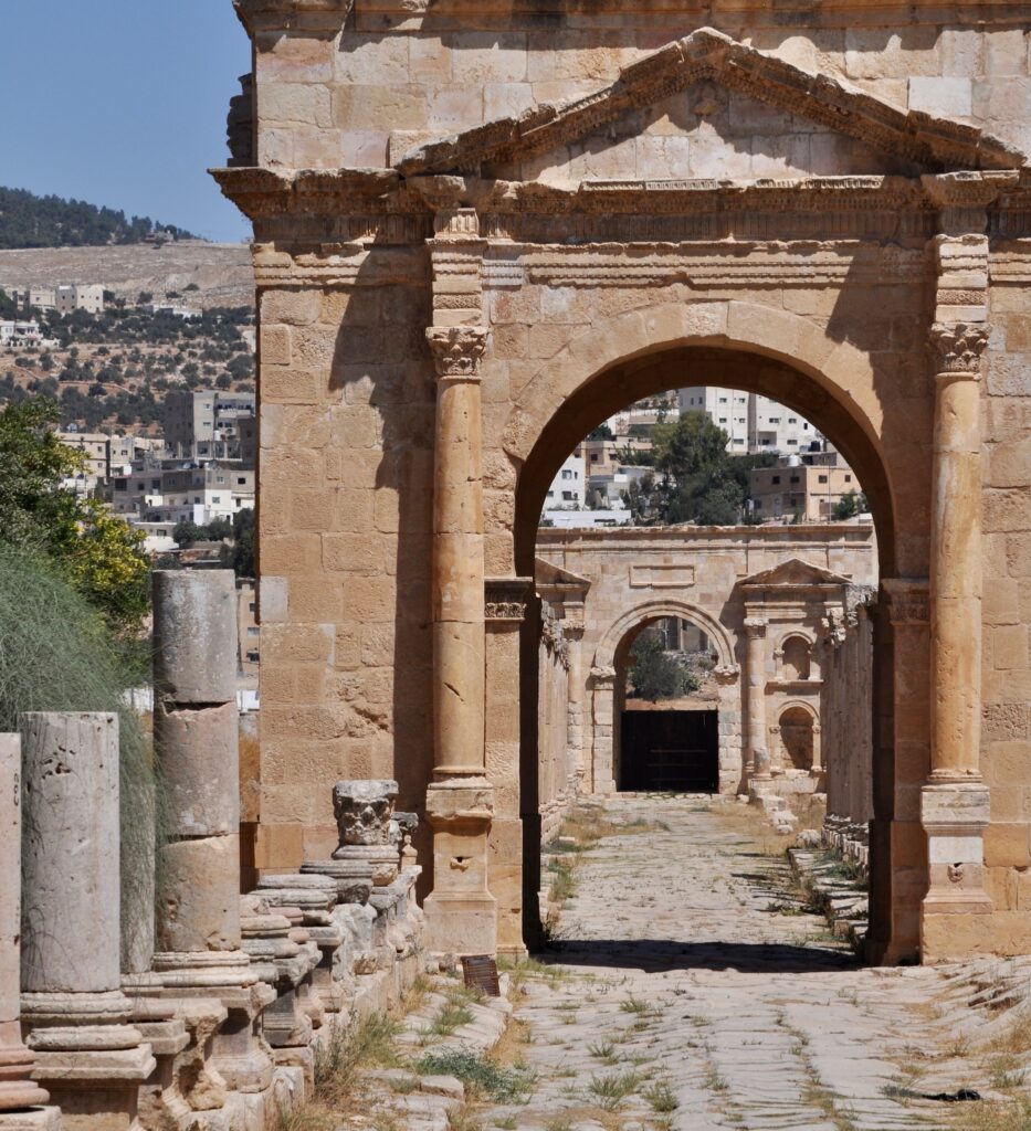 Ancient pillars and archways on a UNESCO site in Amman.