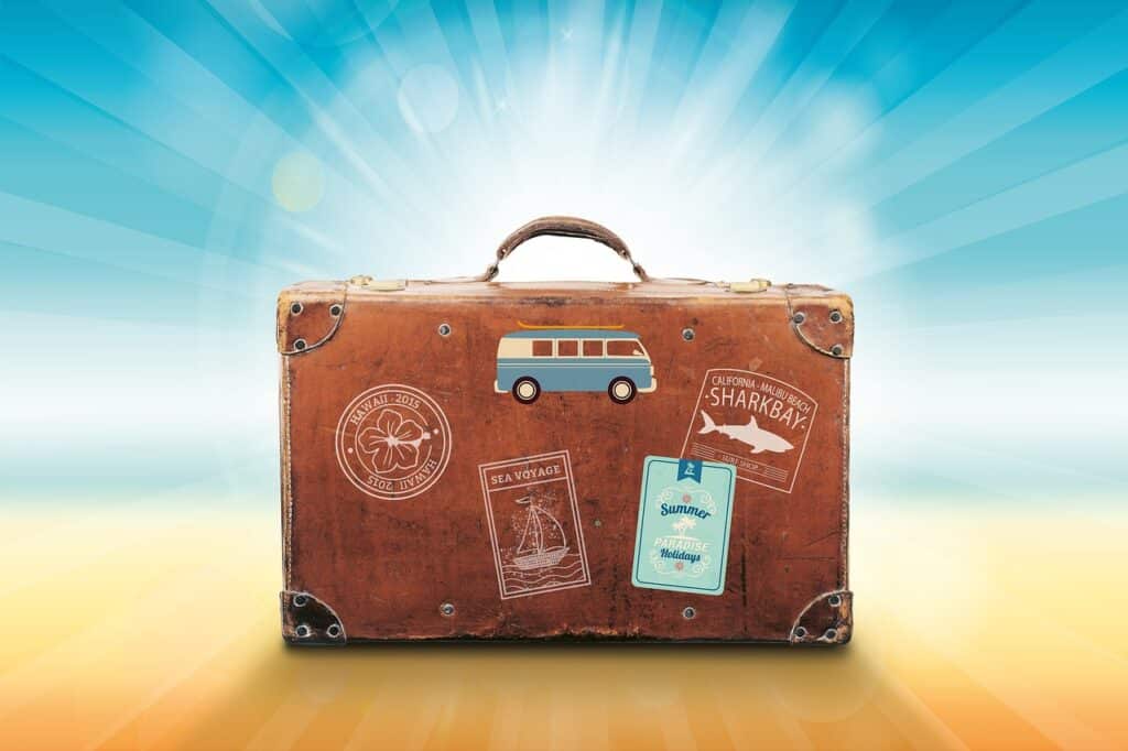 Suitcase with destination labels.