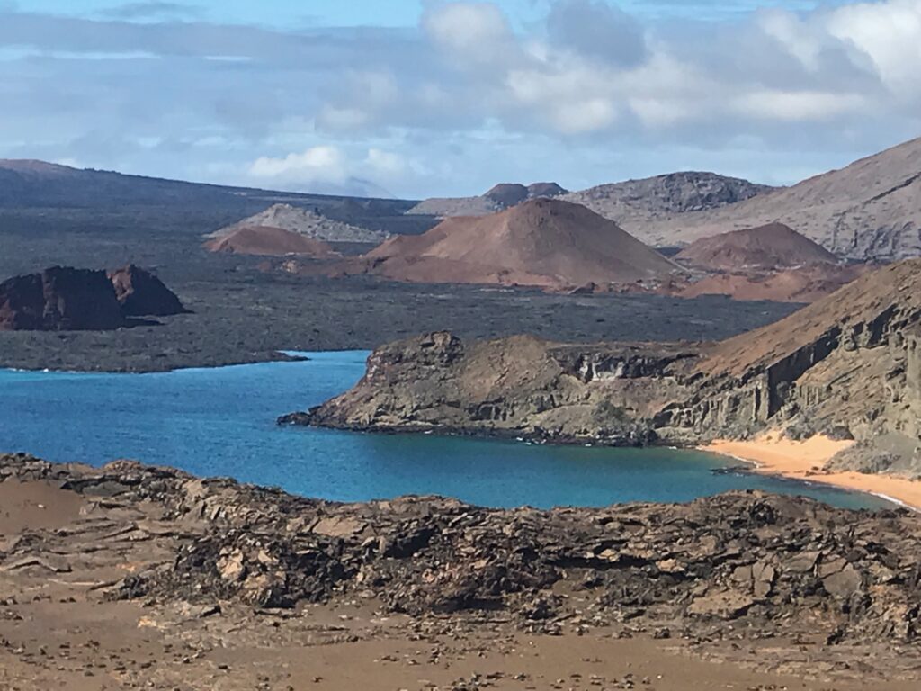 Remote island landscape and water inlets in Galapagos Island.