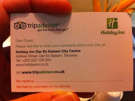 An example of a card showing an address of a hotel in an overseas country.