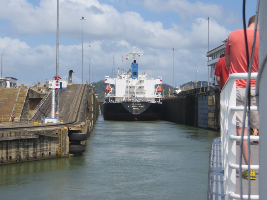 A ship going through the Panama Canal