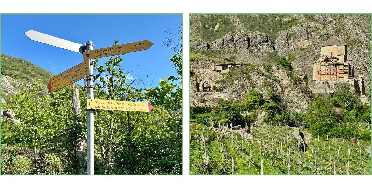 A sign post to wineries in Ateni Valley area of Georgia the Country.