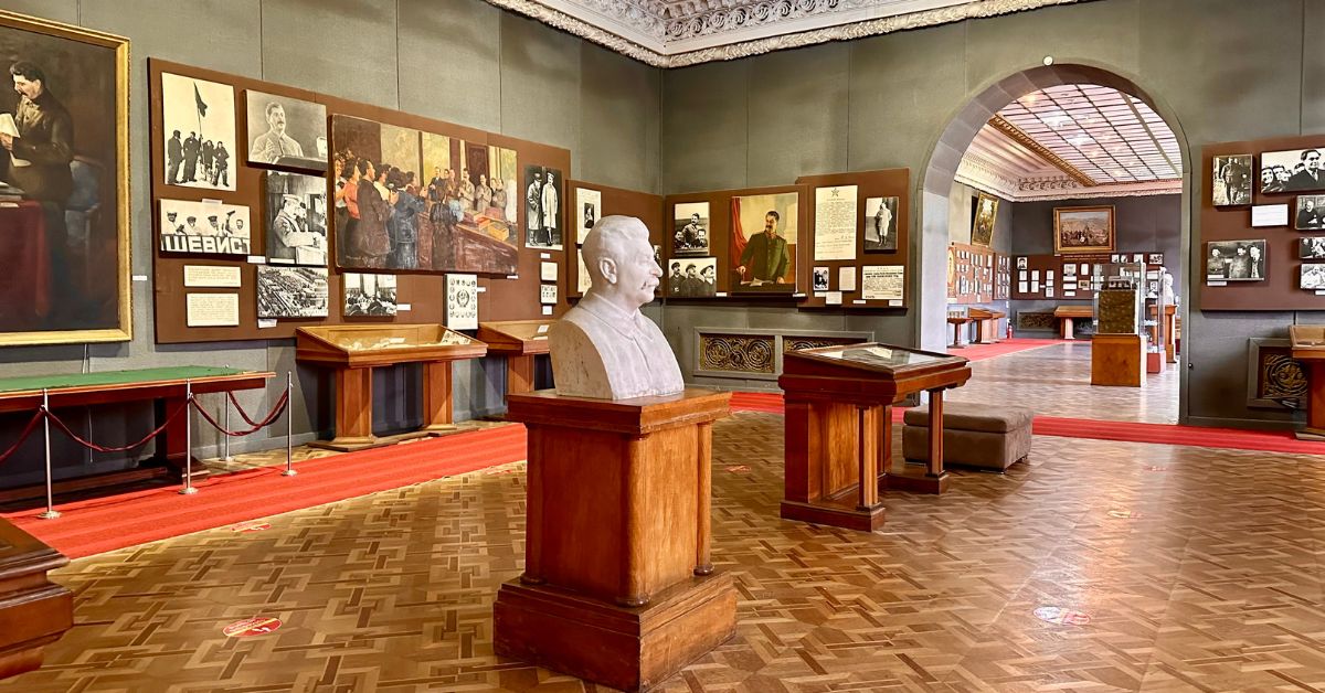 Interior room of Stalin Museum in Gori showing artifacts from his life.