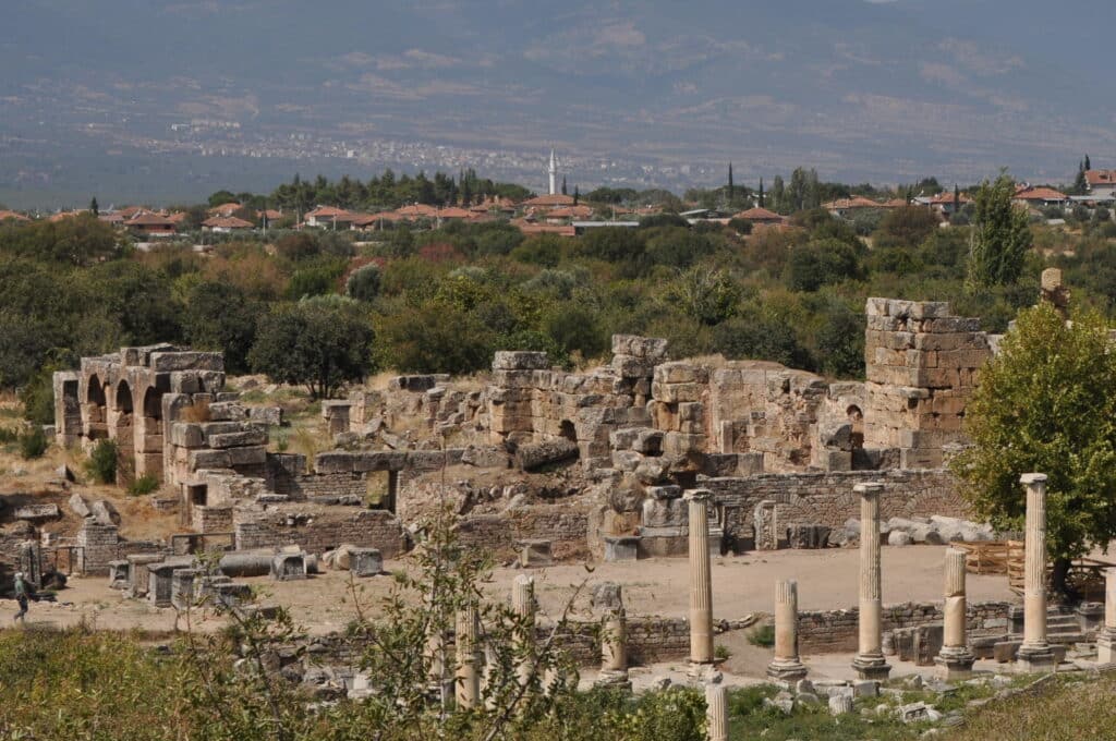 Ancient ruins south of Istanbul Turkey. Columbus from ancient buildings remain.