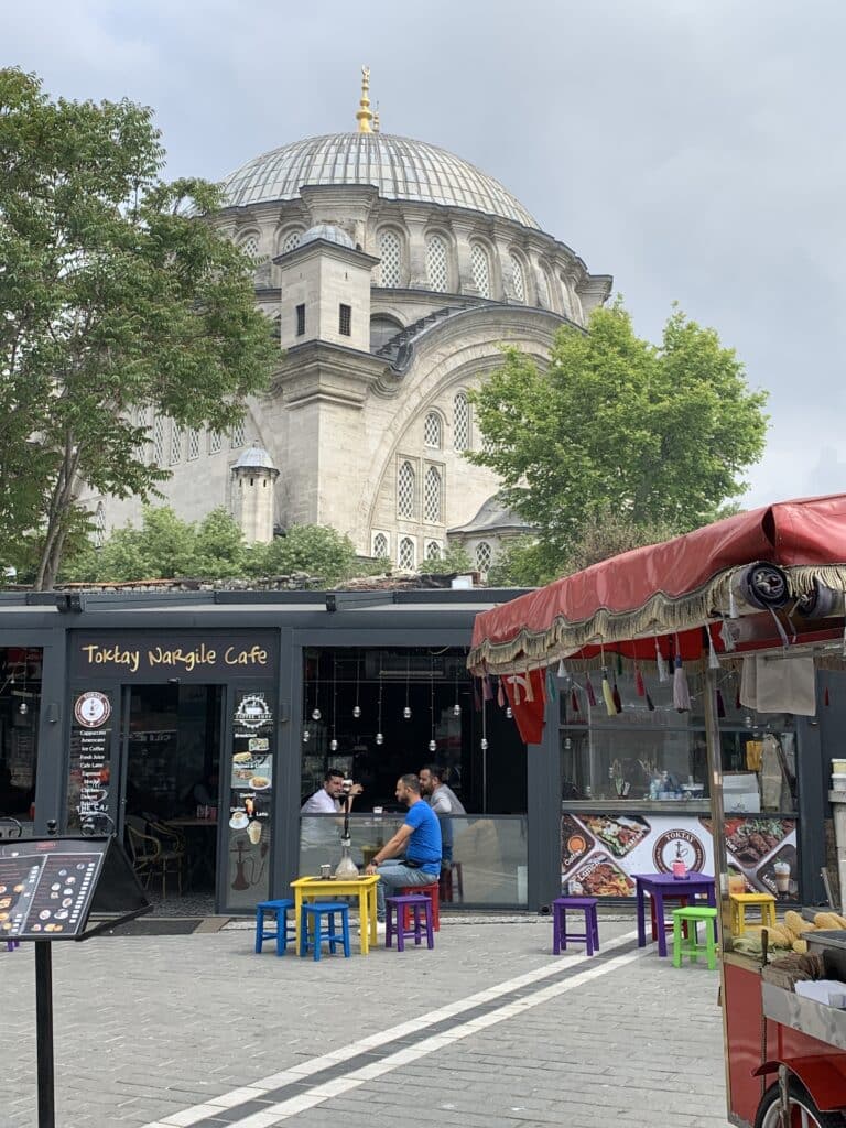 Mosques and cafes around the city of Istanbul