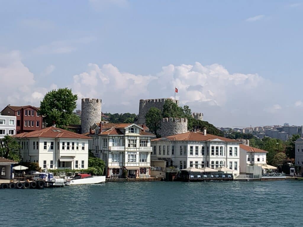 Views of buildings from river Bosporus in Istanbul