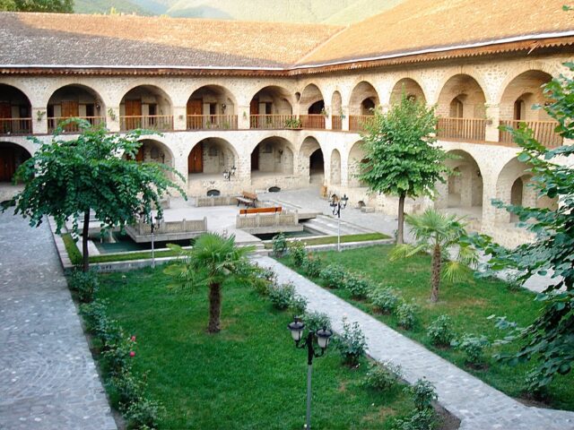 Sheki ancient caravanserai from the silk days. The archways are where traders and camels slept.