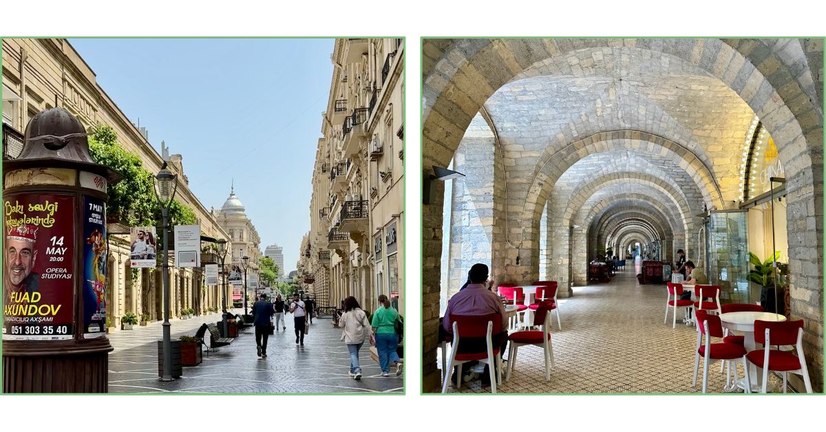 A pedestrian shopping street in Baku.
