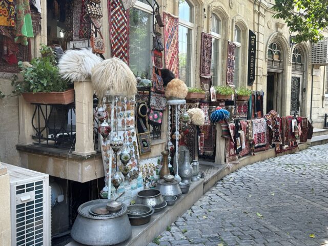 Old Town Baku shop which curves around a cobbled street and displays local handicrafts