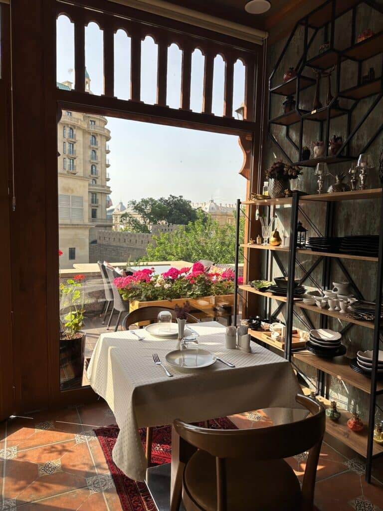 View from the dining room at Royal Antique Hotel Baku into the old walled city