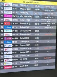Airport Departures from Baku shows the regional and international routes to and from the capital.