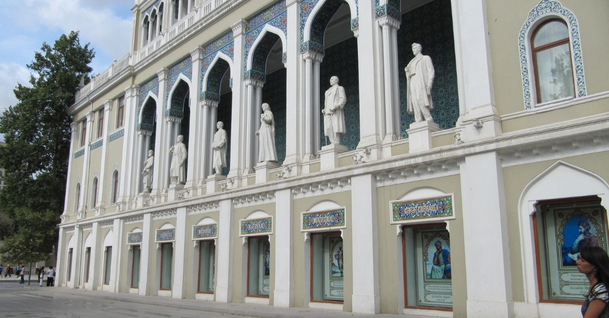 Statues of renowned Azerbaijani literature giants decorate the museum housing their work.