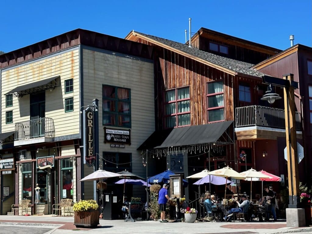 Frisco Main Street with traditional western Colorado buildings.